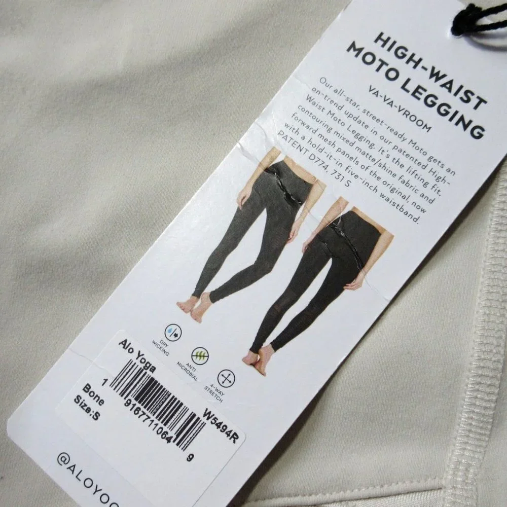 NWT Alo Yoga High-Waist Moto Legging in Bone Stretch Workout S $110